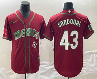 Men's Mexico Baseball #43 Patrick Sandoval 2023 Red World Classic Stitched Jerseys