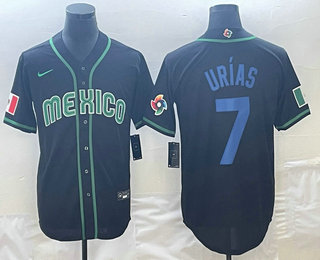 Men's Mexico Baseball #7 Julio Urias 2023 Black Blue World Classic Stitched Jersey