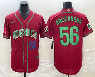 Mens Mexico Baseball #56 Randy Arozarena Number 2023 Red World Classic Stitched Jersey