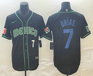 Men's Mexico Baseball #7 Julio Urias Number 2023 Black Blue World Classic Stitched Jersey2