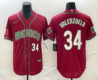 Men's Mexico Baseball #34 Fernando Valenzuela Number 2023 Red Blue World Baseball Classic Stitched Jersey2