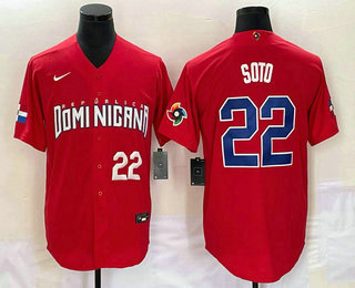 Mens Dominican Republic Baseball #22 Juan Soto Number 2023 Red World Classic Stitched Jersey