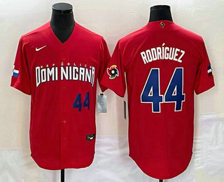 Men's Dominican Republic Baseball #44 Julio Rodriguez Number 2023 Red World Classic Stitched Jersey