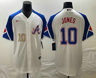 Men's Atlanta Braves #10 Chipper Jones Number White 2023 City Connect Cool Base Stitched Jerseys