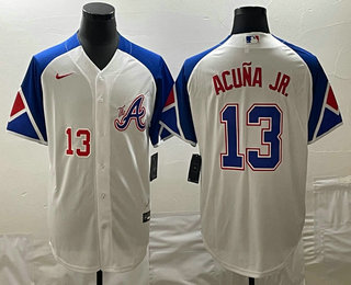 Men's Atlanta Braves #13 Ronald Acuna Jr Number White 2023 City Connect Cool Base Stitched Jerseys