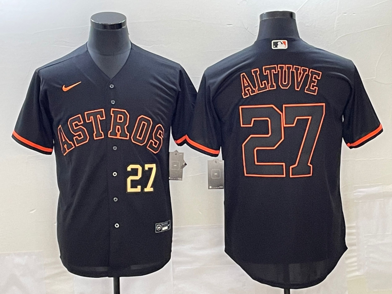 Men's Houston Astros #27 Jose Altuve Number Lights Out Black Fashion Stitched MLB Cool Base Nike Jersey1