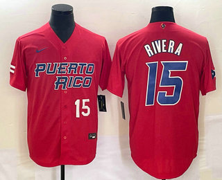 Men's Puerto Rico Baseball #15 Emmanuel Rivera Number 2023 Red World Classic With Patch Stitched Jersey