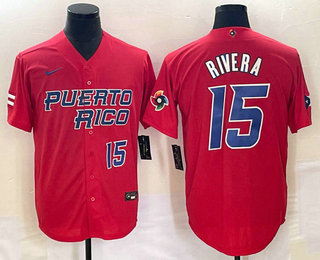 Men's Puerto Rico Baseball #15 Emmanuel Rivera Number 2023 Red World Classic With Patch Stitched Jersey1