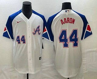 Mens Atlanta Braves #44 Hank Aaron Number White 2023 City Connect Cool Base Stitched Jersey