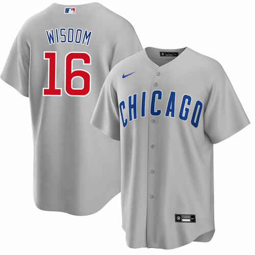 Men's Chicago Cubs #16 Patrick Wisdom Gray Cool Base Stitched Baseball Jersey