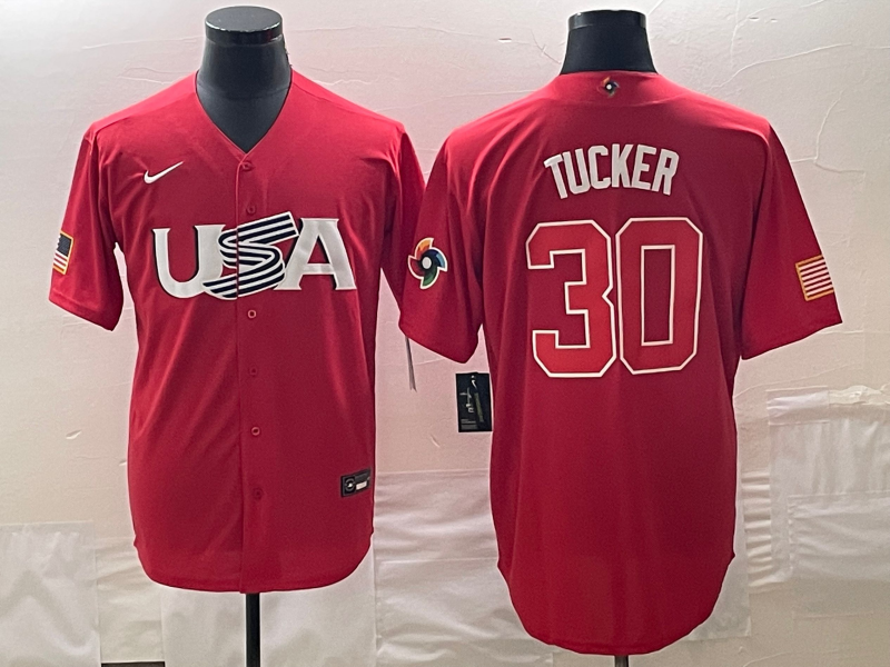 Men's USA Baseball #30 Kyle Tucker 2023 Red World Classic With Patch Stitched Jersey