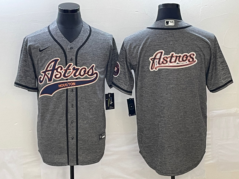 Men's Houston Astros Blank Grey Gridiron With Patch Cool Base Stitched Baseball Jersey