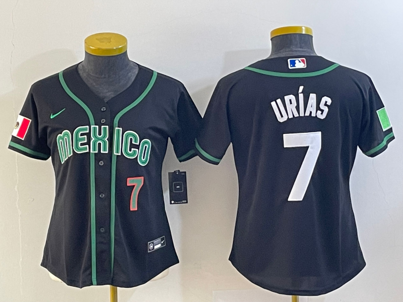 Women's Mexico Baseball #7 Julio Urias Number 2023 Black World Classic Stitched Jersey3