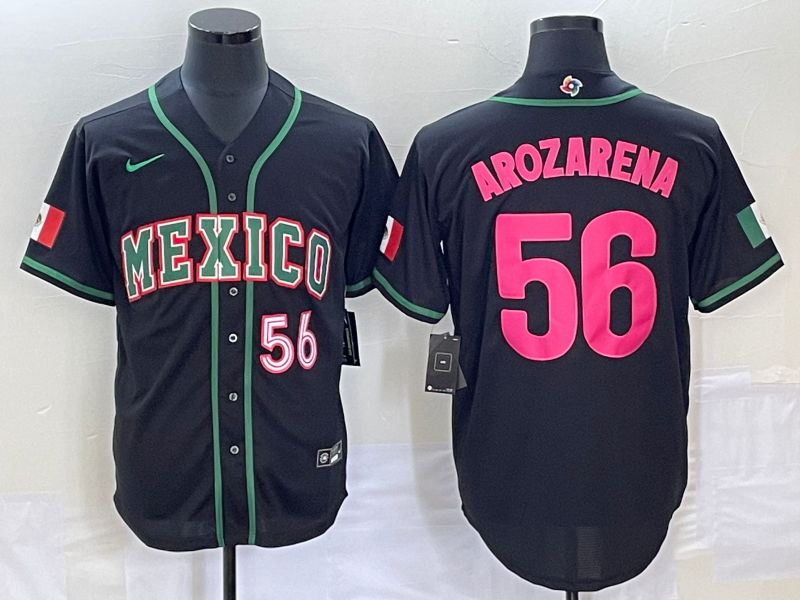 Men's Mexico Baseball #56 Randy Arozarena Number 2023 Black Pink World Classic Stitched Jersey3