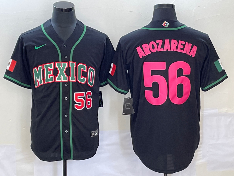 Men's Mexico Baseball #56 Randy Arozarena Number 2023 Black Pink World Classic Stitched Jersey4