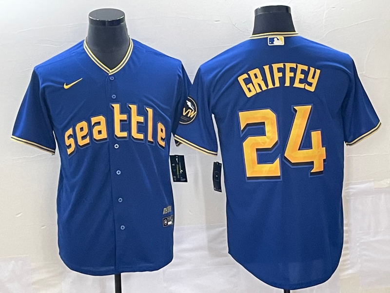 Men's Seattle Mariners #24 Ken Griffey Blue 2023 City Connect Cool Base Stitched Jersey