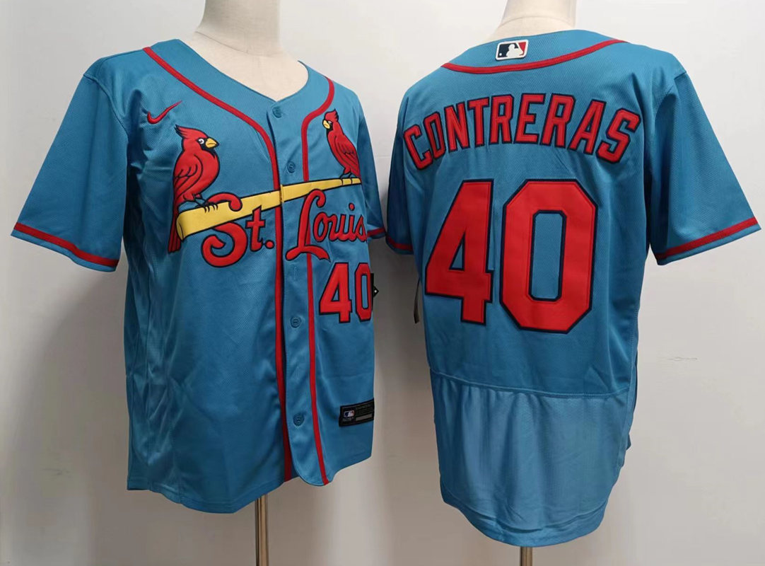 Men's St Louis Cardinals #40 Willson Contreras Blue Stitched MLB Flex Base Nike Jersey