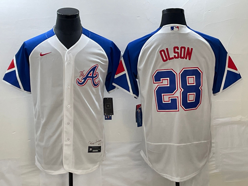 Men's Atlanta Braves #28 Matt Olson White 2023 City Connect Flex Base Stitched Jersey