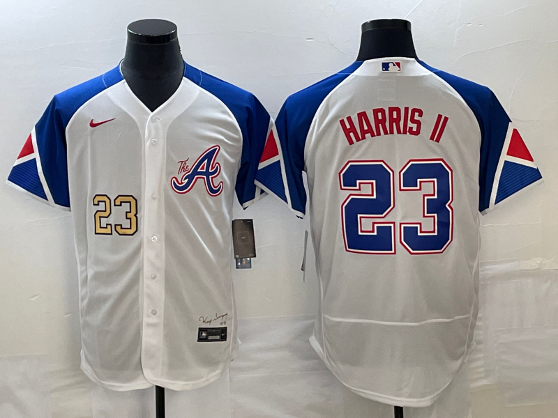 Men's Atlanta Braves #23 Michael Harris II Number White 2023 City Connect Flex Base Stitched Baseball Jersey2