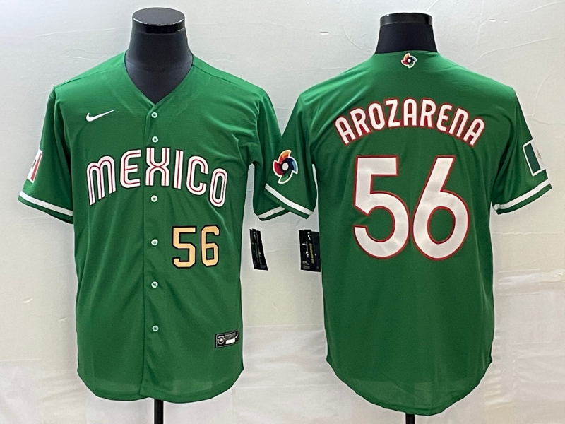 Men's Mexico Baseball #56 Randy Arozarena Number 2023 Green World Classic Stitched Jersey4