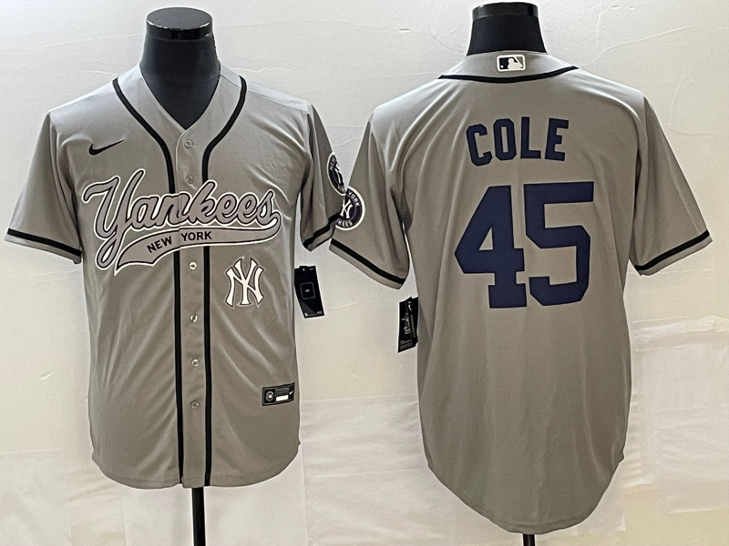 Men's New York Yankees #45 Gerrit Cole Gray With Patch Cool Base Stitched Baseball Jersey