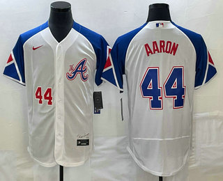 Men's Atlanta Braves #44 Hank Aaron Number White 2023 City Connect Flex Base Stitched Jersey