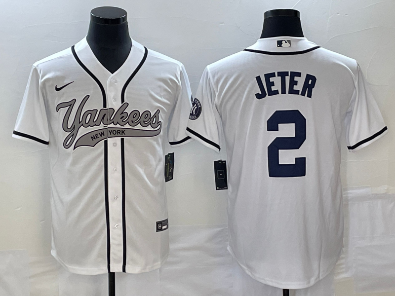 Men's New York Yankees #2 Derek Jeter White Cool Base Stitched Baseball Jersey