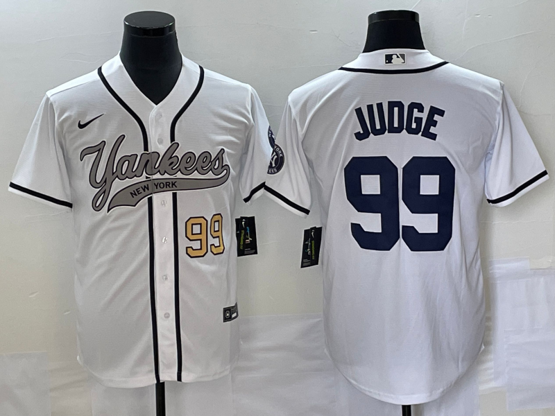 Men's New York Yankees #99 Aaron Judge Number White Cool Base Stitched Baseball Jersey