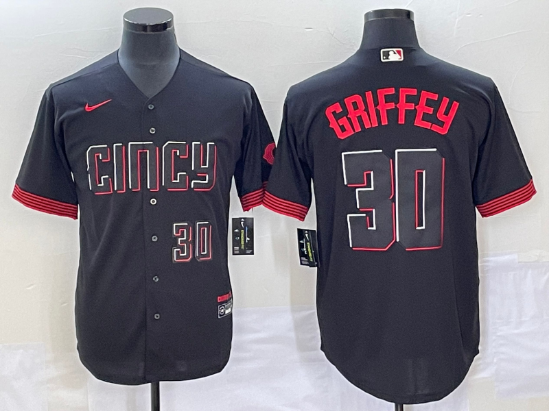 Men's Cincinnati Reds #30 Ken Griffey Jr Number Black 2023 City Connect Cool Base Stitched Jersey2