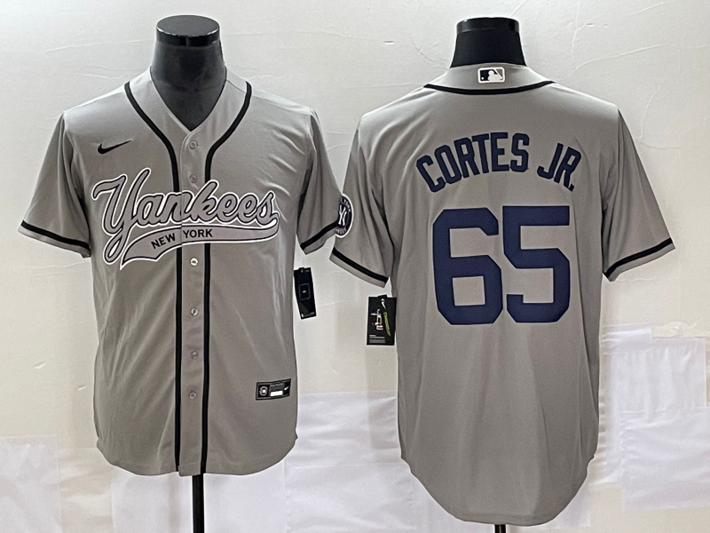 Men's New York Yankees #65 Nestor Cortes Jr Grey With Patch Cool Base Stitched Baseball Jersey