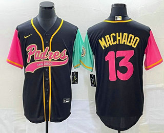 Men's San Diego Padres #13 Manny Machado Black NEW 2023 City Connect Cool Base Stitched Jersey 1