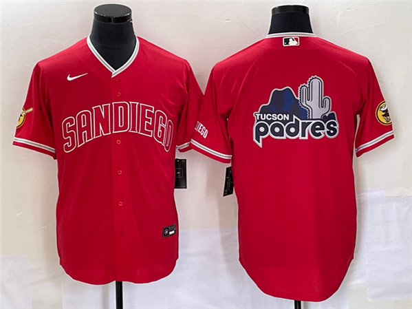 Men's San Diego Padres Red Team Big Logo Cool Base With Patch Stitched Baseball Jersey 1