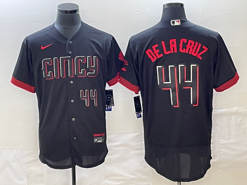 Men's Cincinnati Reds #44 Elly De La Cruz Number Black 2023 City Connect Cool Base Stitched Jersey 2