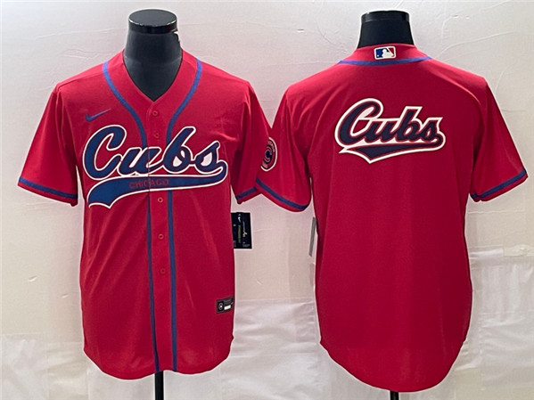 Men's Chicago Cubs Red Team Big Logo Cool Base Stitched Jersey