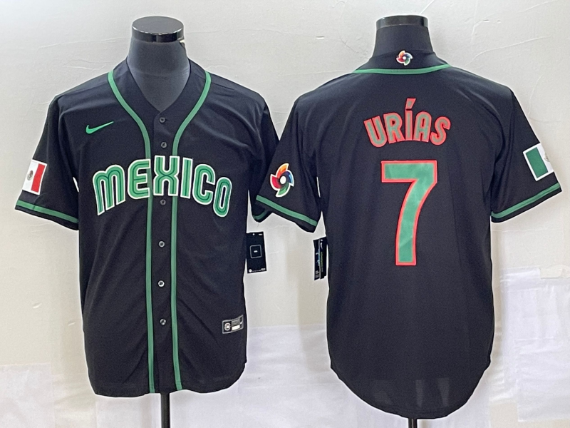 Men's Mexico Baseball #7 Julio Urias 2023 Black World Classic Stitched Jersey