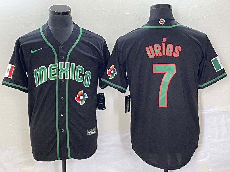 Men's Mexico Baseball #7 Julio Urias 2023 Black World Classic Stitched Jersey1