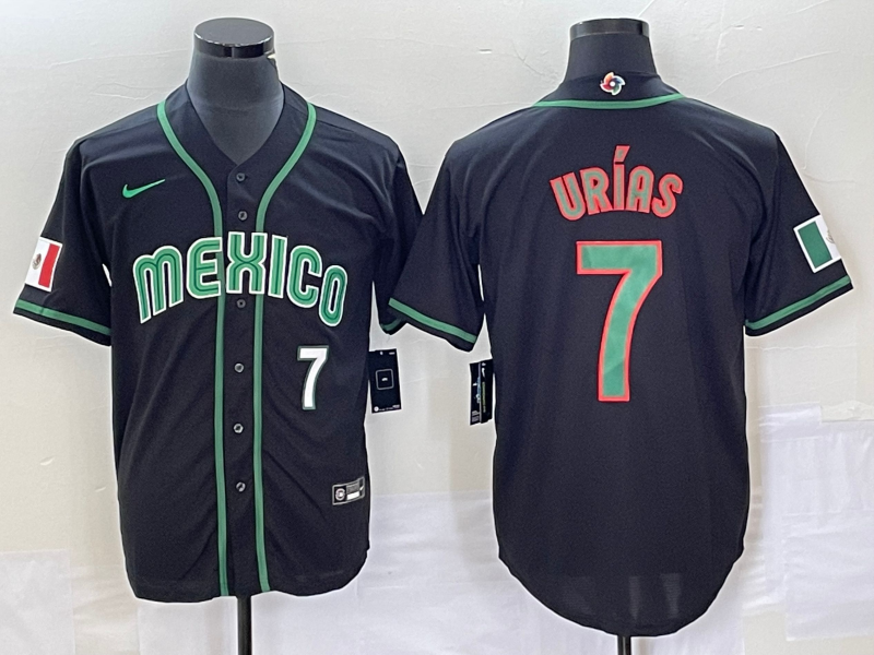 Men's Mexico Baseball #7 Julio Urias Number 2023 Black World Classic Stitched Jersey