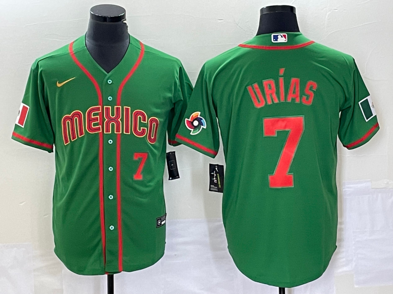 Men's Mexico Baseball #7 Julio Urias Number 2023 Green World Classic Stitched Jersey12