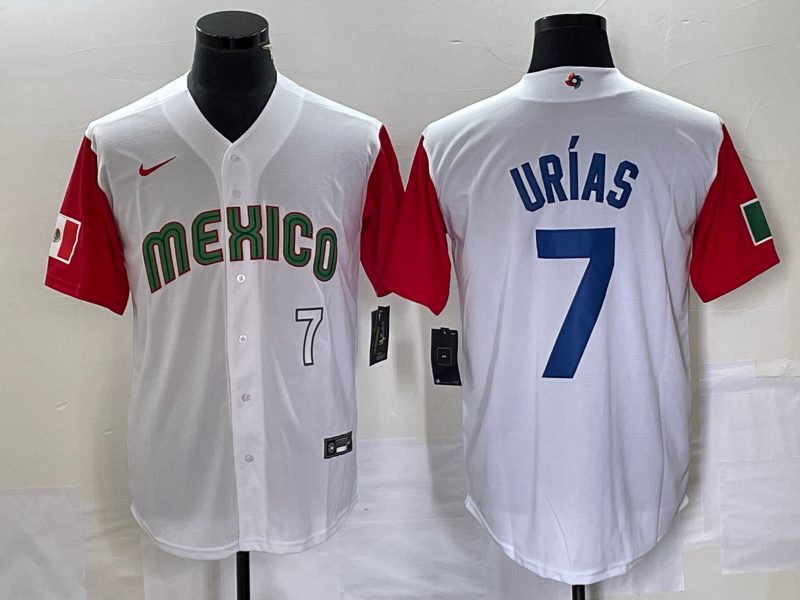 Men's Mexico Baseball #7 Julio Urias Number 2023 White Red World Classic Stitched Jersey4