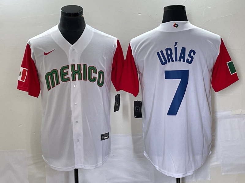 Men's Mexico Baseball #7 Julio Urias Number 2023 White Red World Classic Stitched Jersey6