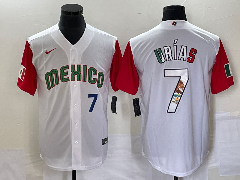 Men's Mexico Baseball #7 Julio Urias Number 2023 White Red World Classic Stitched Jersey12