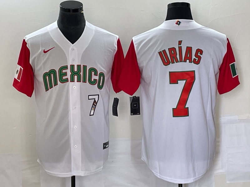 Men's Mexico Baseball #7 Julio Urias Number 2023 White Red World Classic Stitched Jersey16