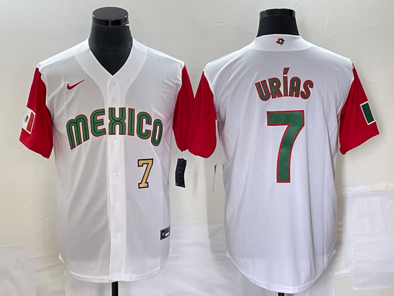 Men's Mexico Baseball #7 Julio Urias Number 2023 White Red World Classic Stitched Jersey50