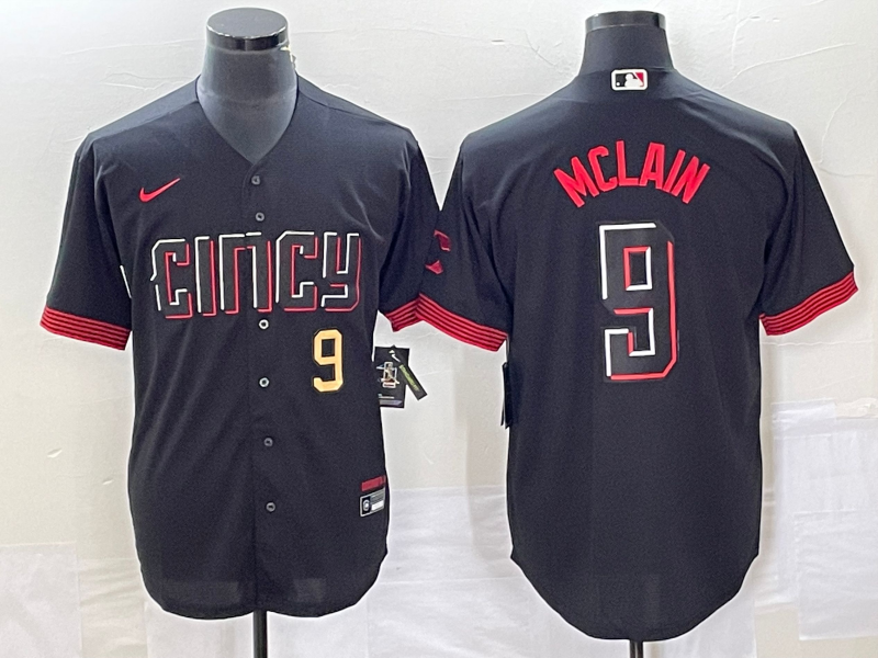 Men's Cincinnati Reds #9 Matt McLain Number Black 2023 City Connect Cool Base Stitched Jersey