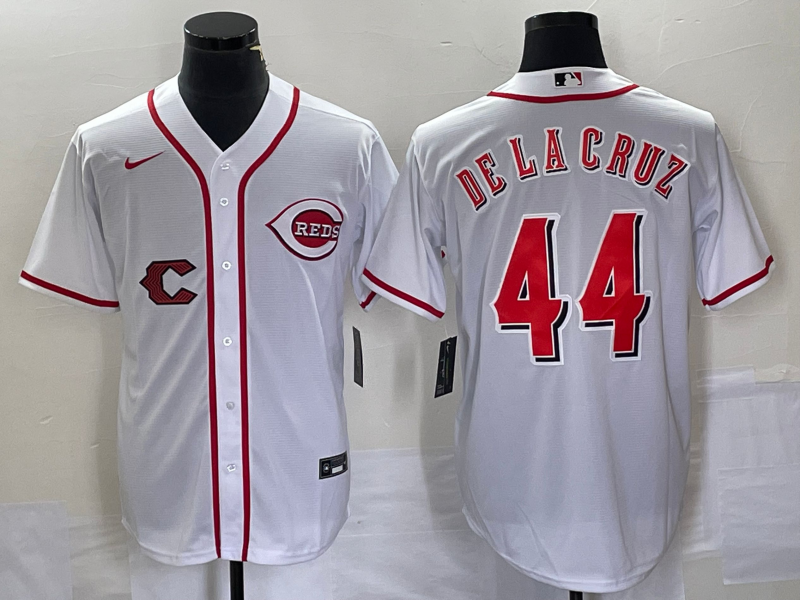 Men's Cincinnati Reds #44 Elly De La Cruz White Cool Base Stitched Baseball Jersey