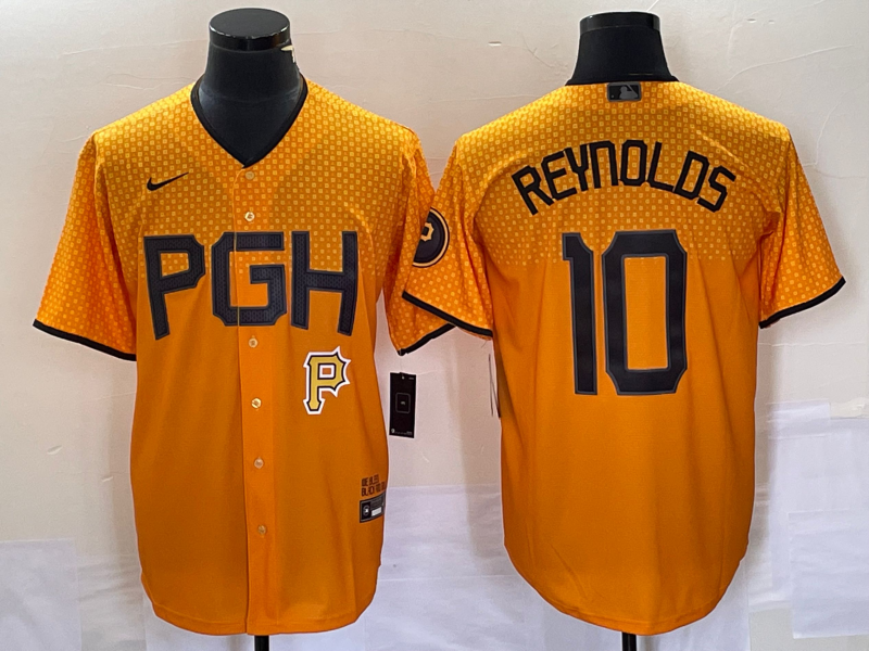 Men's Pittsburgh Pirates #10 Bryan Reynolds Gold 2023 City Connect Stitched Jersey