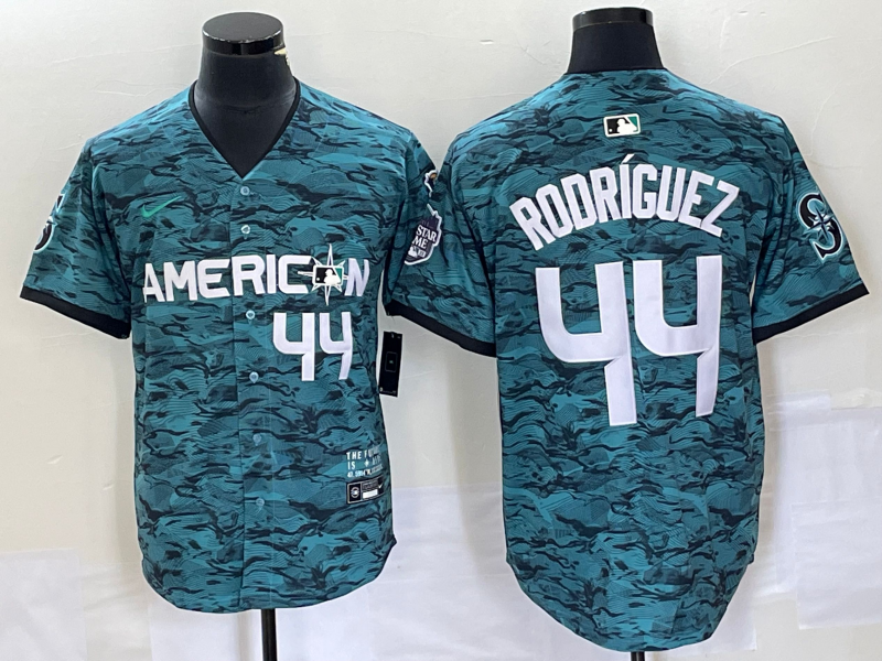 Men's Seattle Mariners #44 Julio Rodriguez Teal 2023 All Star Cool Base With Patch Stitched Baseball Jersey