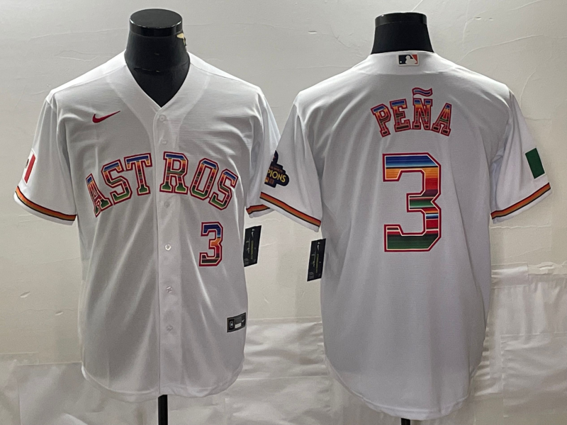 Men's Houston Astros #3 Jeremy Pena Number White Rainbow World Serise Champions Patch Cool Base Stitched Jersey