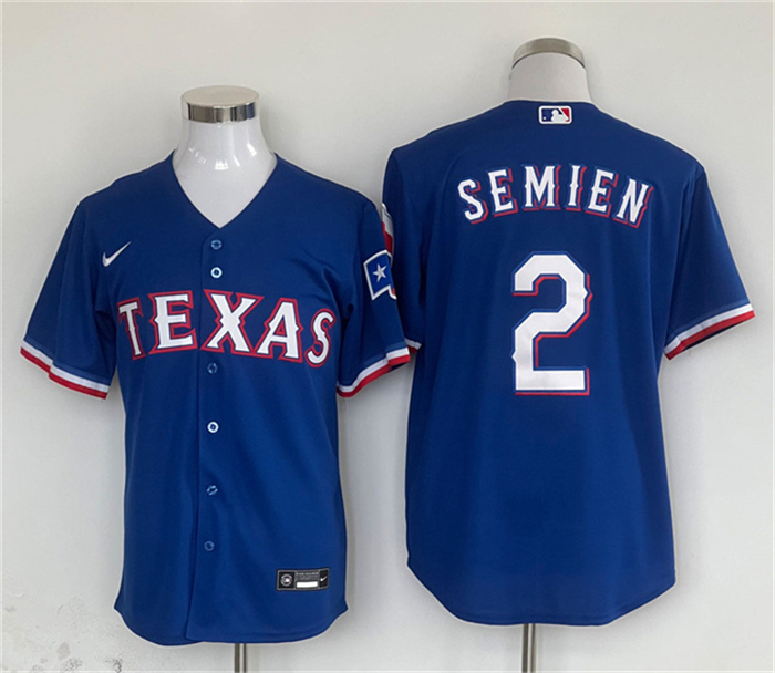 Men's Texas Rangers #2 Marcus Semien Royal With Patch Cool Base Stitched Baseball Jersey