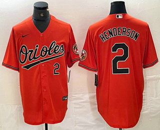 Men's Baltimore Orioles #2 Gunnar Henderson Number Orange Cool Base Stitched Jersey